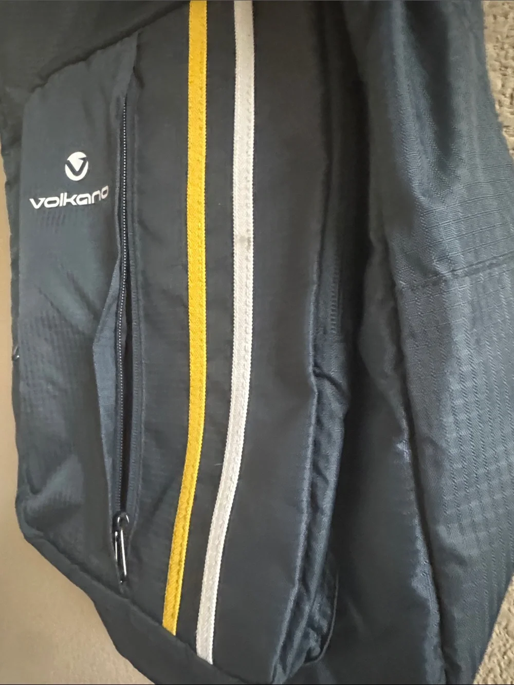 Volkano Track Series Backpack Featuring Vertical Yellow & White Accent Stripes